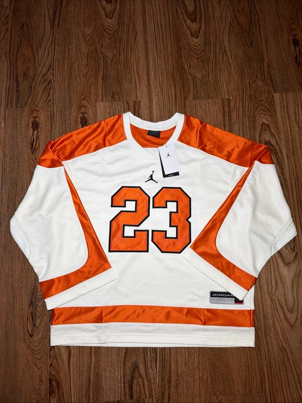 Men's Jordan Brooklyn Collegiate Hockey Jersey White Orange HV0109-133 Size L